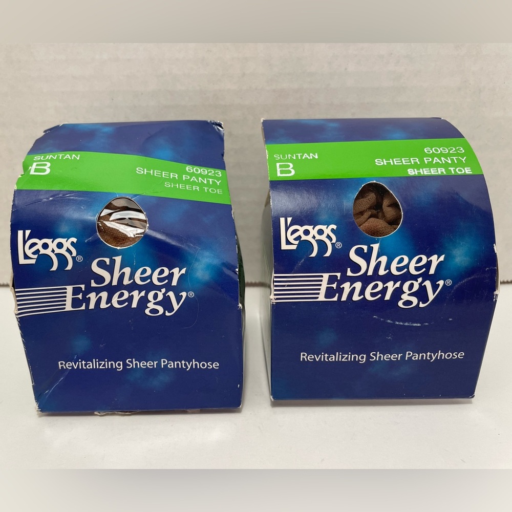 2 L'eggs Sheer Energy Pantyhose Suntan Sheer Toe. Size B. NIP